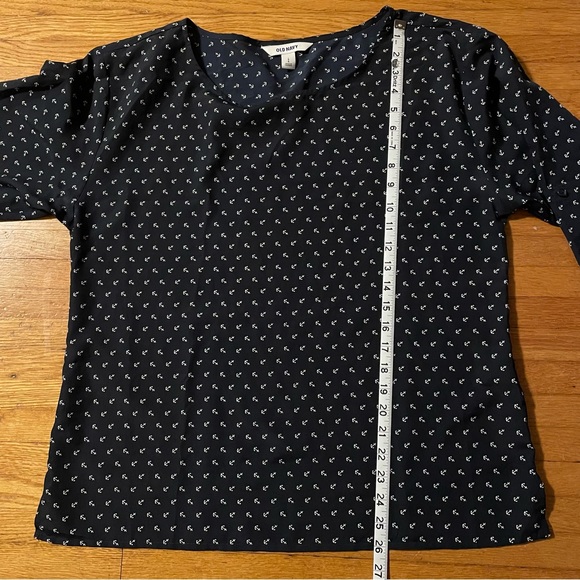 Old Navy Women’s Blue Nautical Semi Sheer Roll Tab Sleeve Blouse Top Shirt Large - Picture 12 of 12